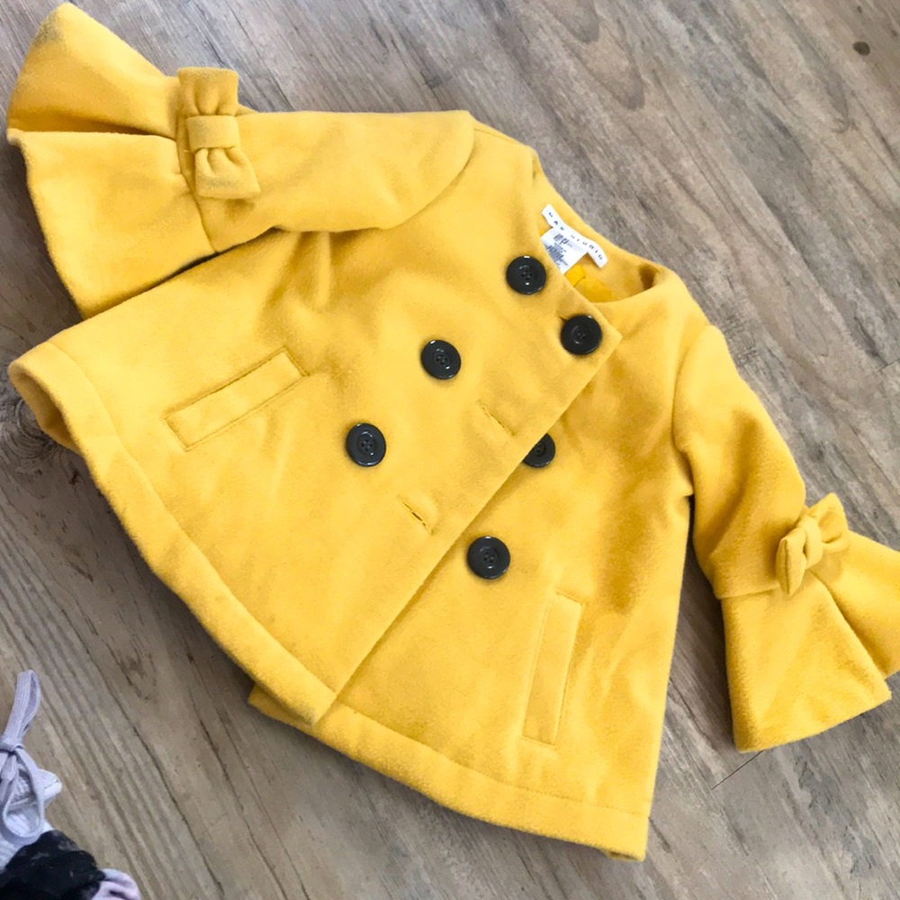 Max studio Yellow pea coat arm ruffle 2T